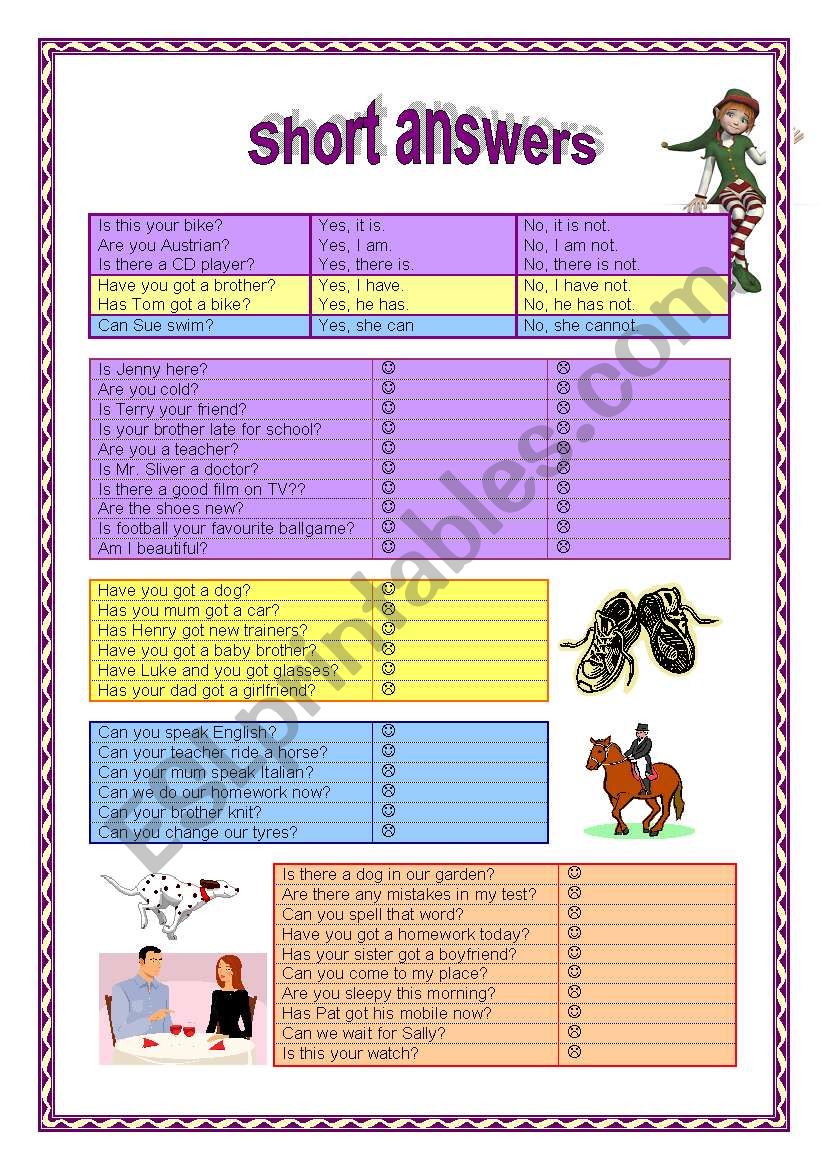 Short answers worksheet