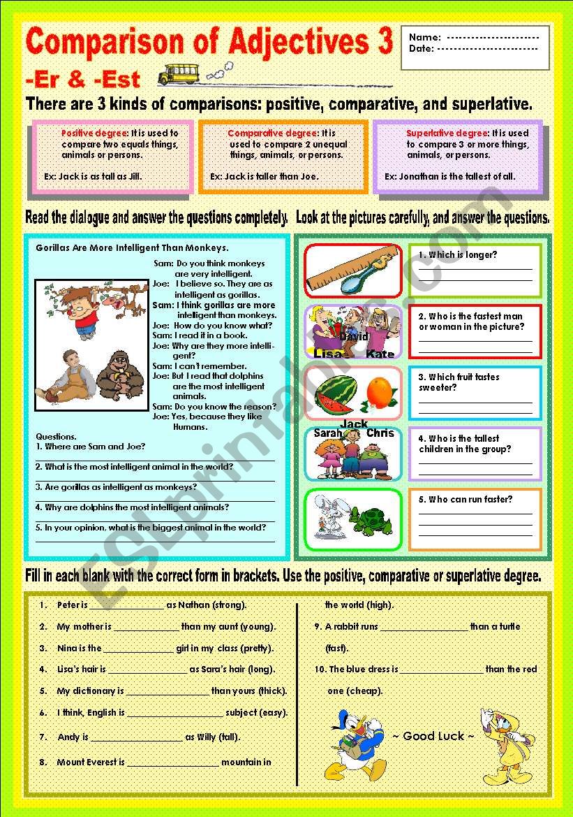 Comparison of Adjectives 3 -er and -est (Review)