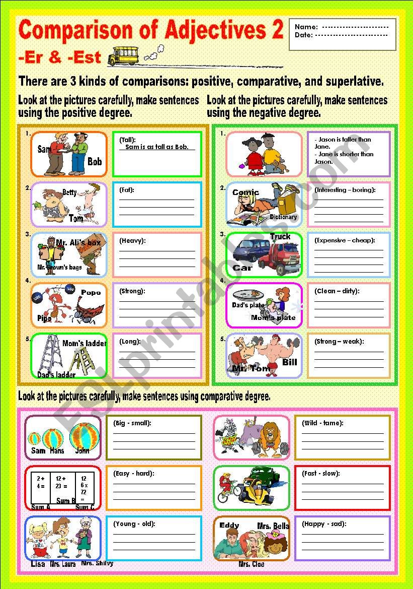 Adjectives Worksheets With Er And Est