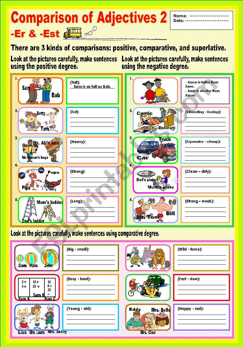 Adjectives Er Est Worksheets