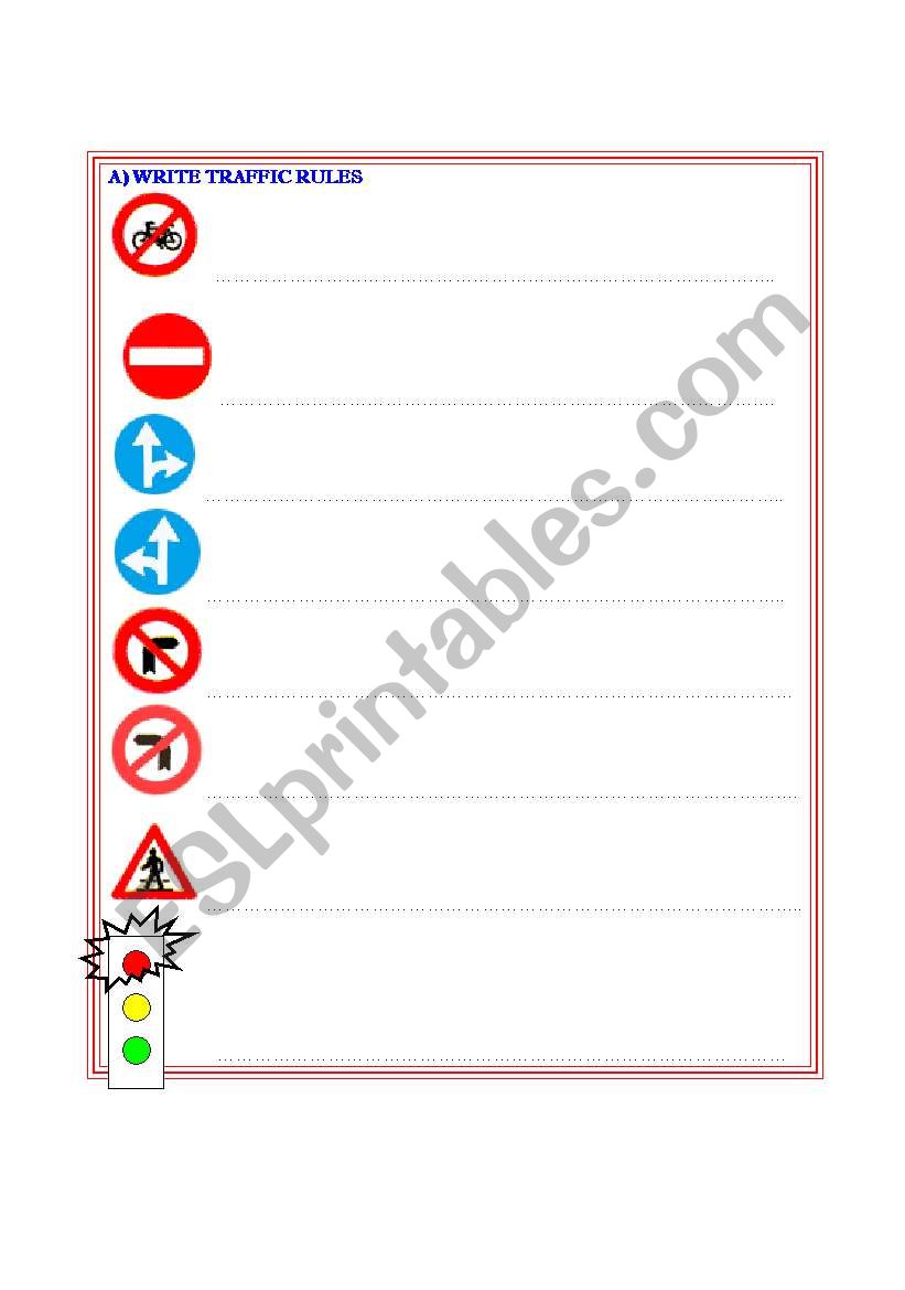 Traffic Rules worksheet