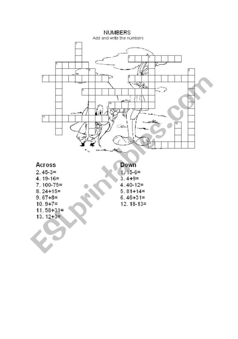 Funny number crossword worksheet