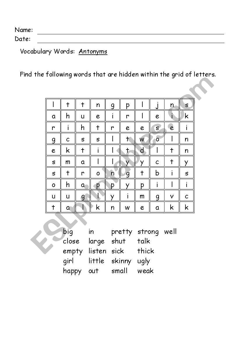 Seek A Word Puzzle worksheet
