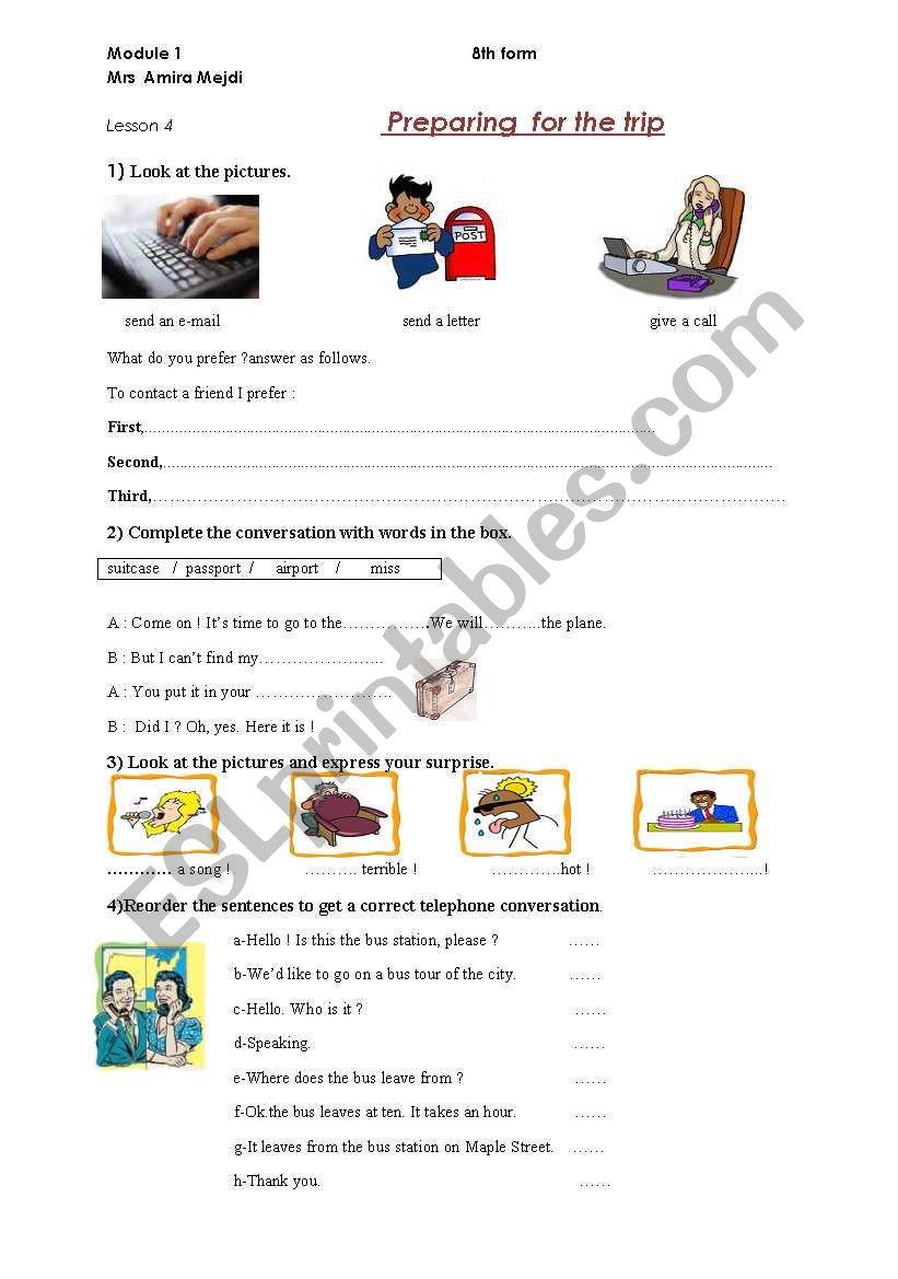 Preparing for the trip worksheet