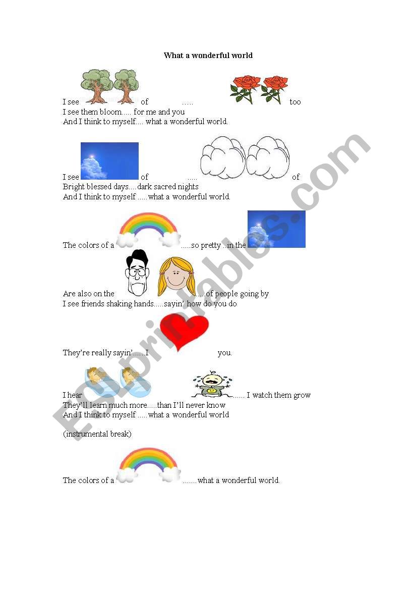 What a wonderful world worksheet