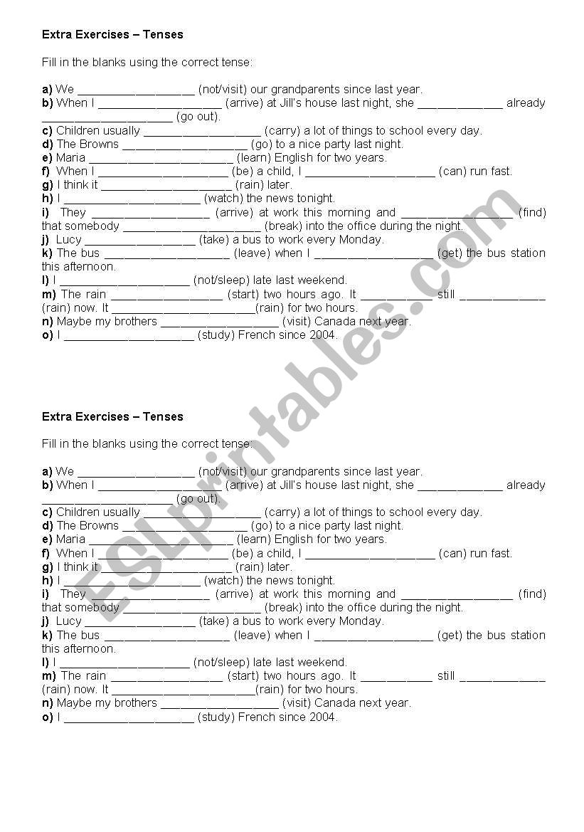 Extra Activity - Tenses worksheet