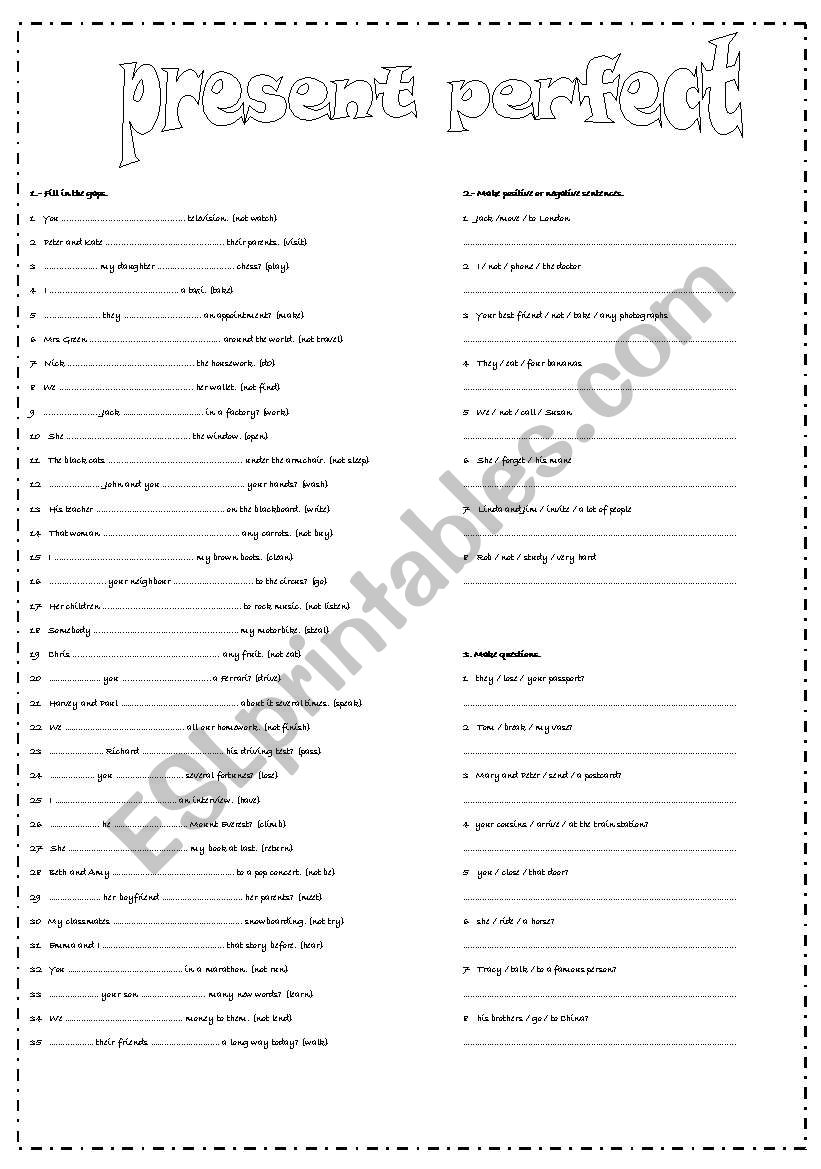 Present Perfect. worksheet