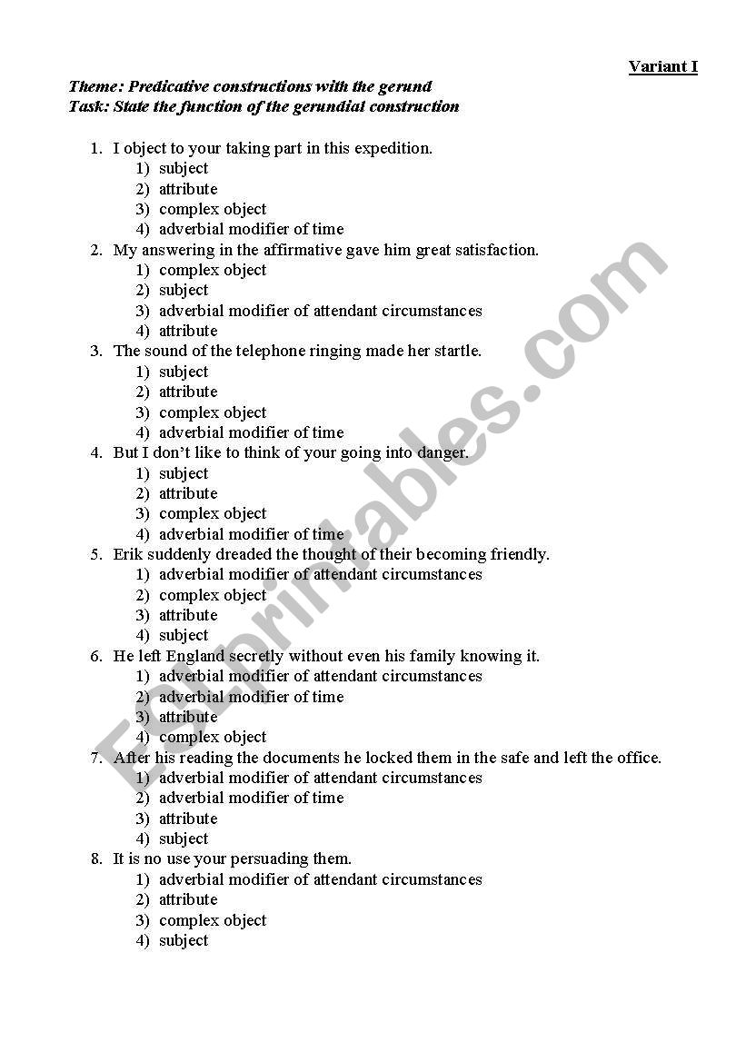 Gerund worksheet