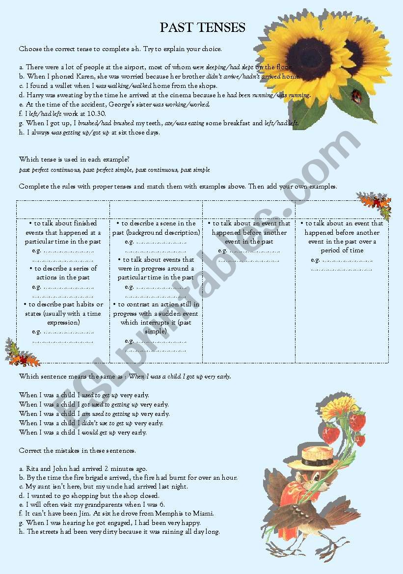 Past tenses guided discovery worksheet