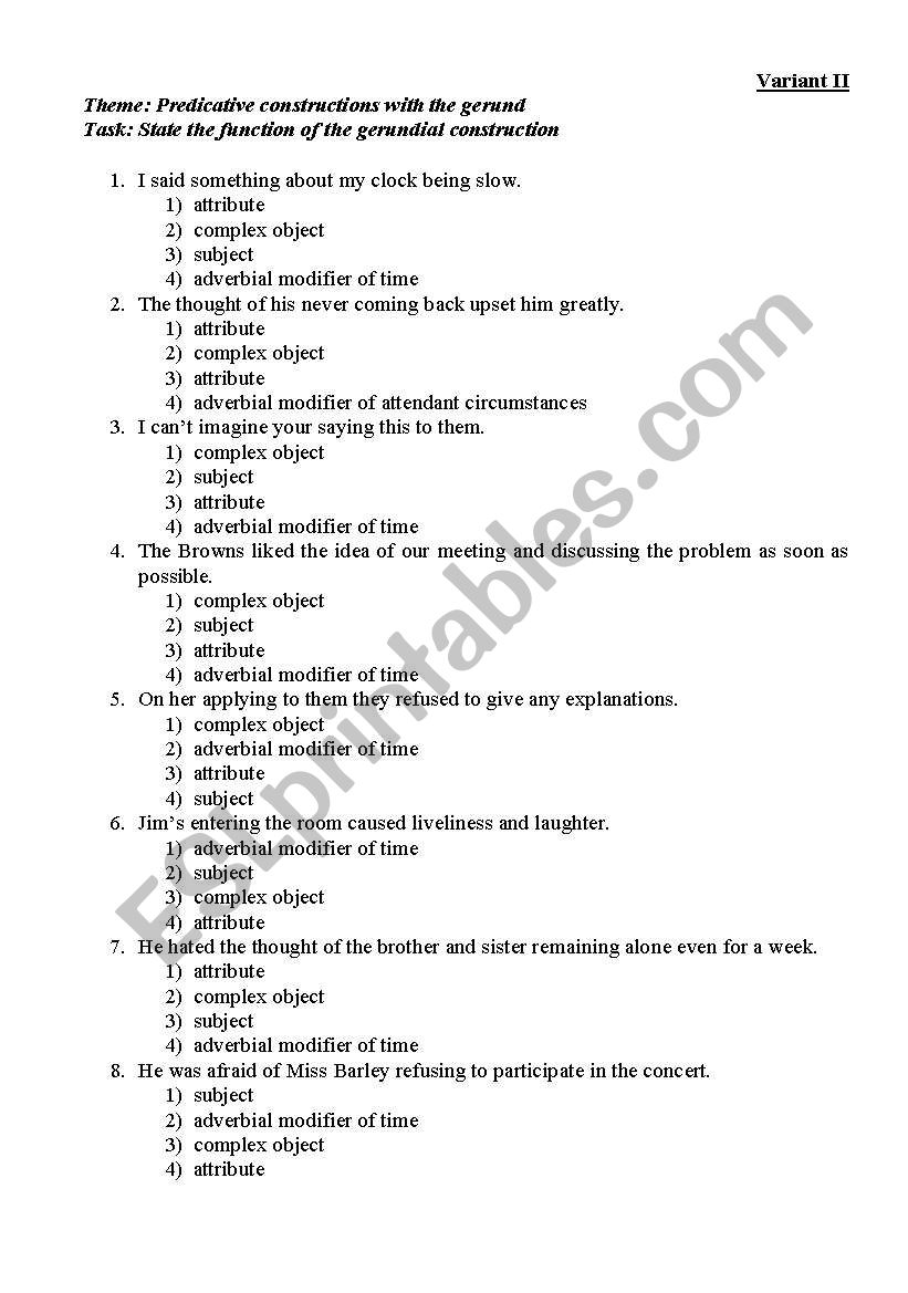 Gerund worksheet