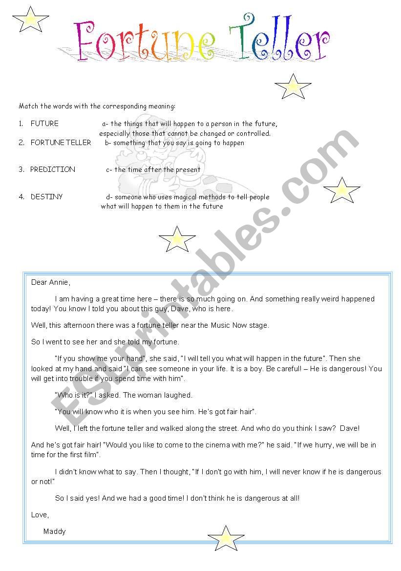 reading fortune teller worksheet