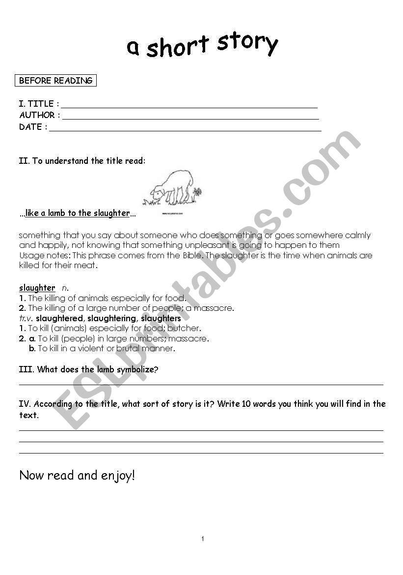 Lamb to the slaughter worksheet