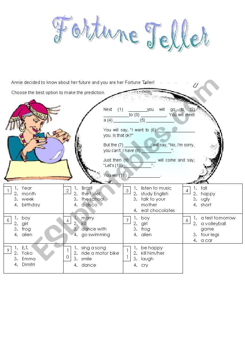 fortune teller worksheet