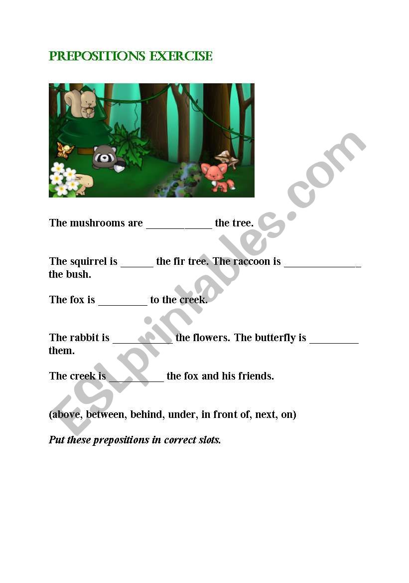 prepositions exercise worksheet