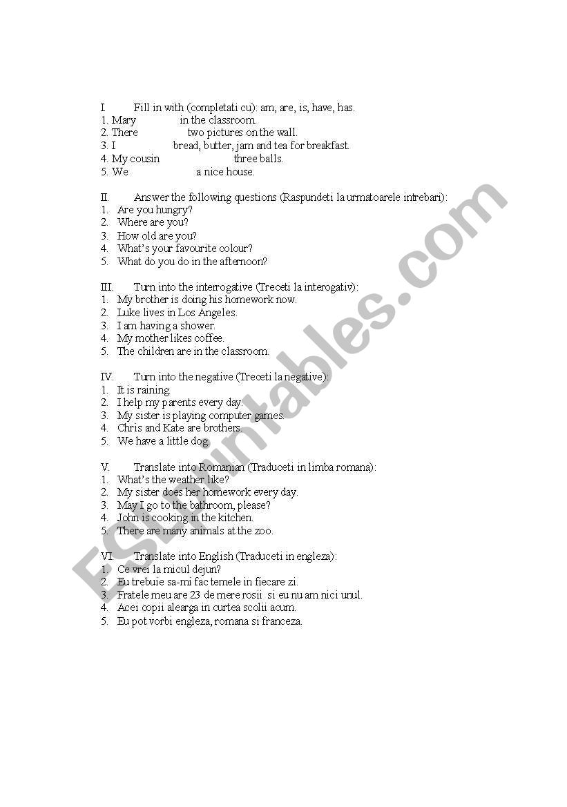 exercises  worksheet