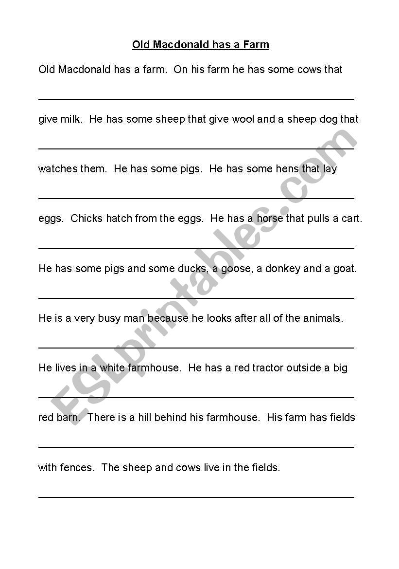 Old Macdonald daily routine comprehension