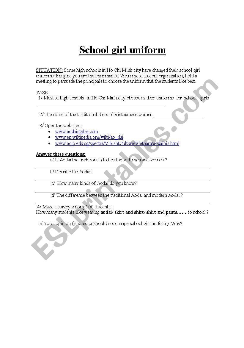 school-girl uniform worksheet