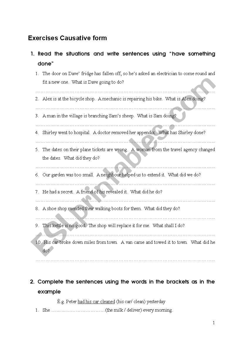 Causative form exersises worksheet