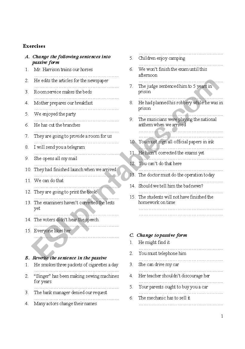 Passive Voice exercises worksheet