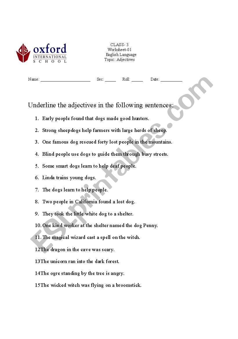 adjective worksheet