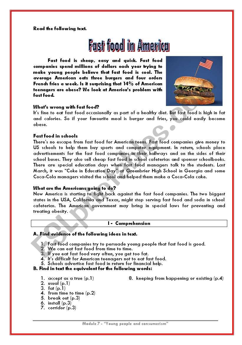 Fast food in America worksheet