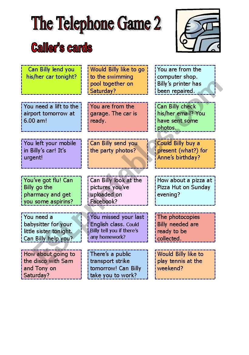 The Telephone Game 2 - Speaking in small groups - ESL worksheet by Roclam