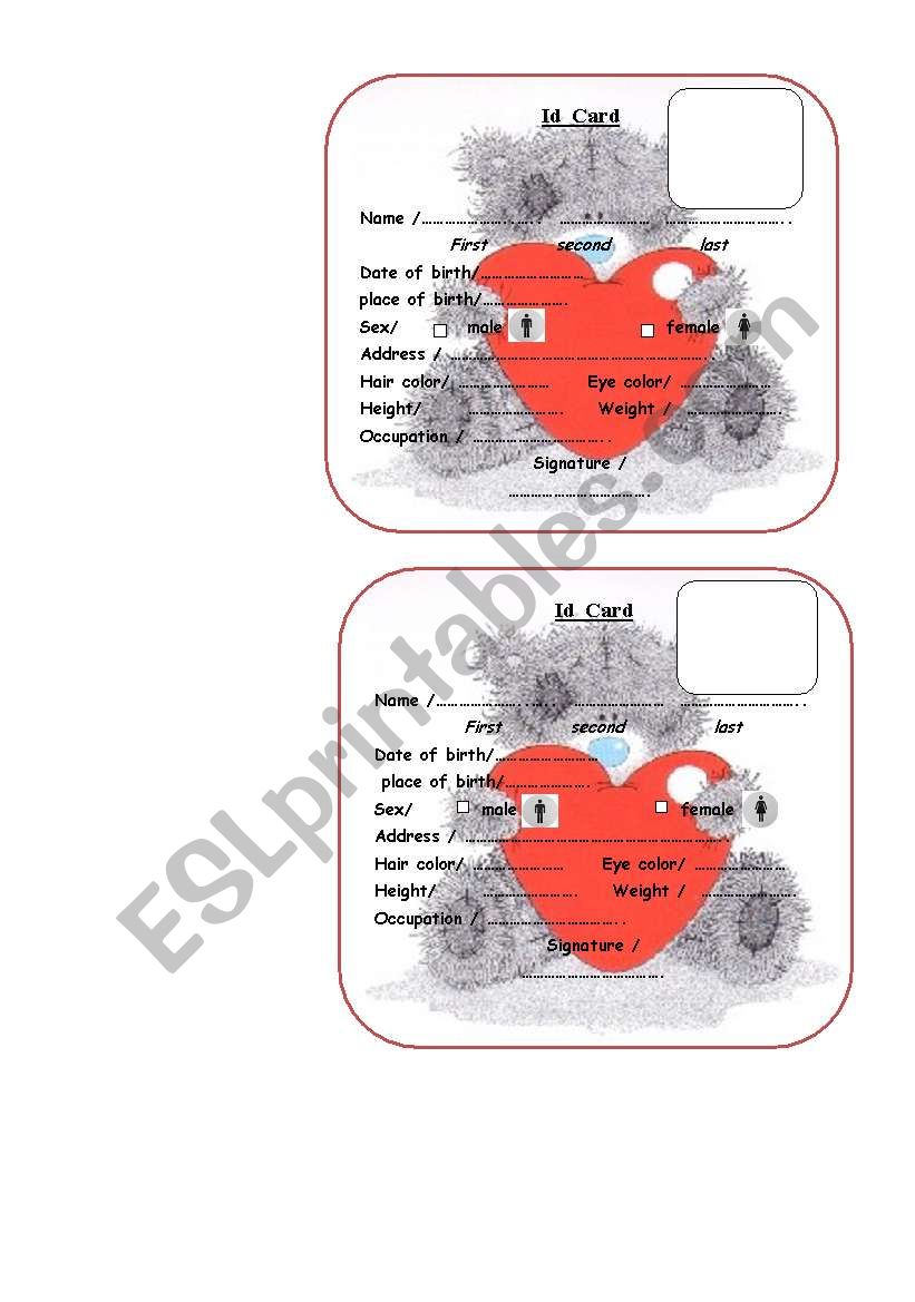 kids id cards worksheet