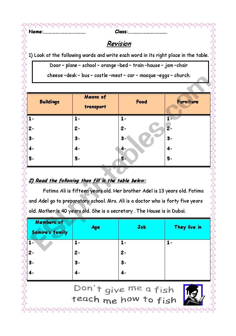 Classification worksheet worksheet