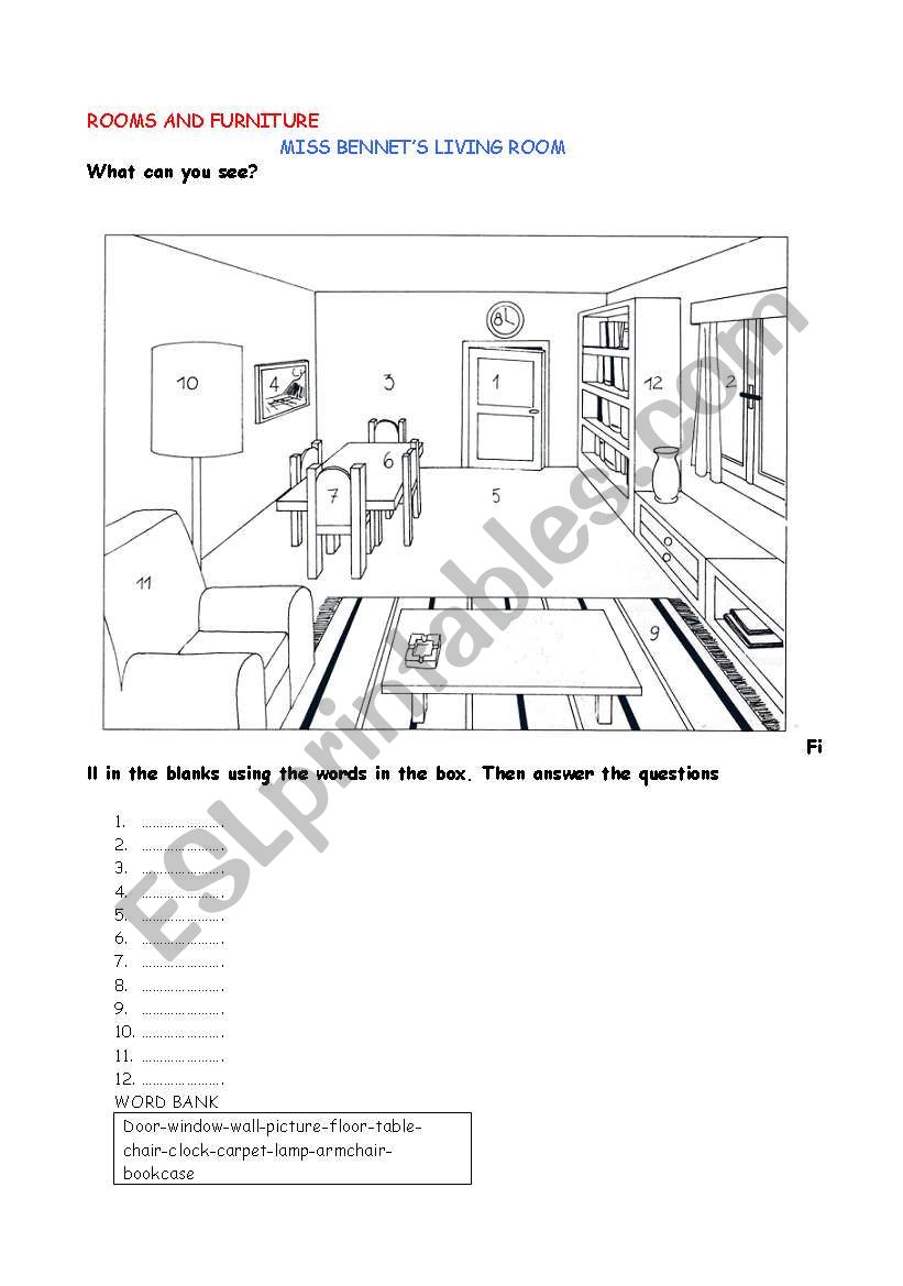 rooms and furniture worksheet