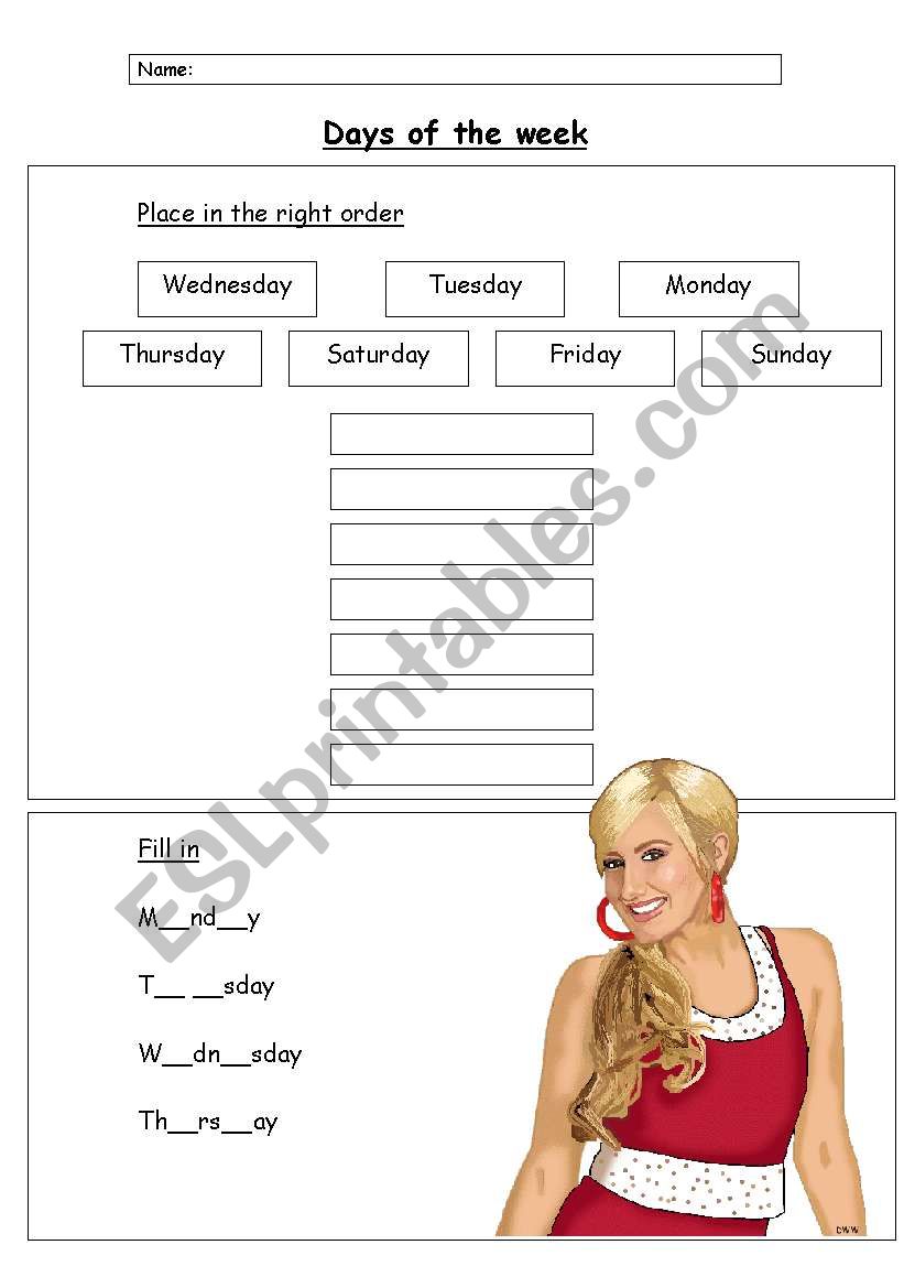 Days of the week worksheet