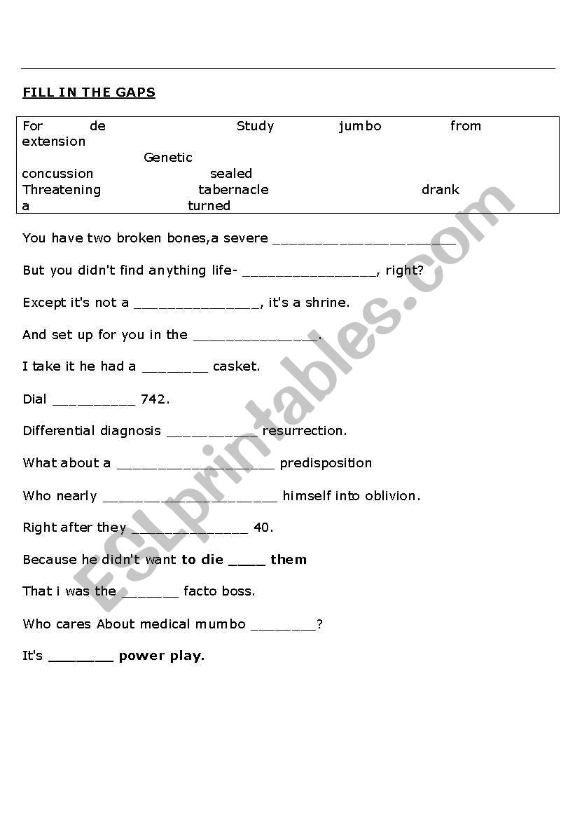 HOUSE 6.05 activities worksheet