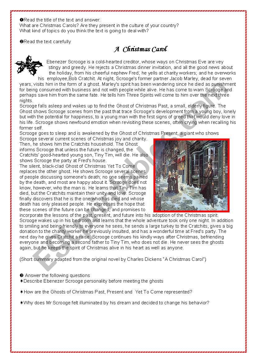 A christmas carol worksheet