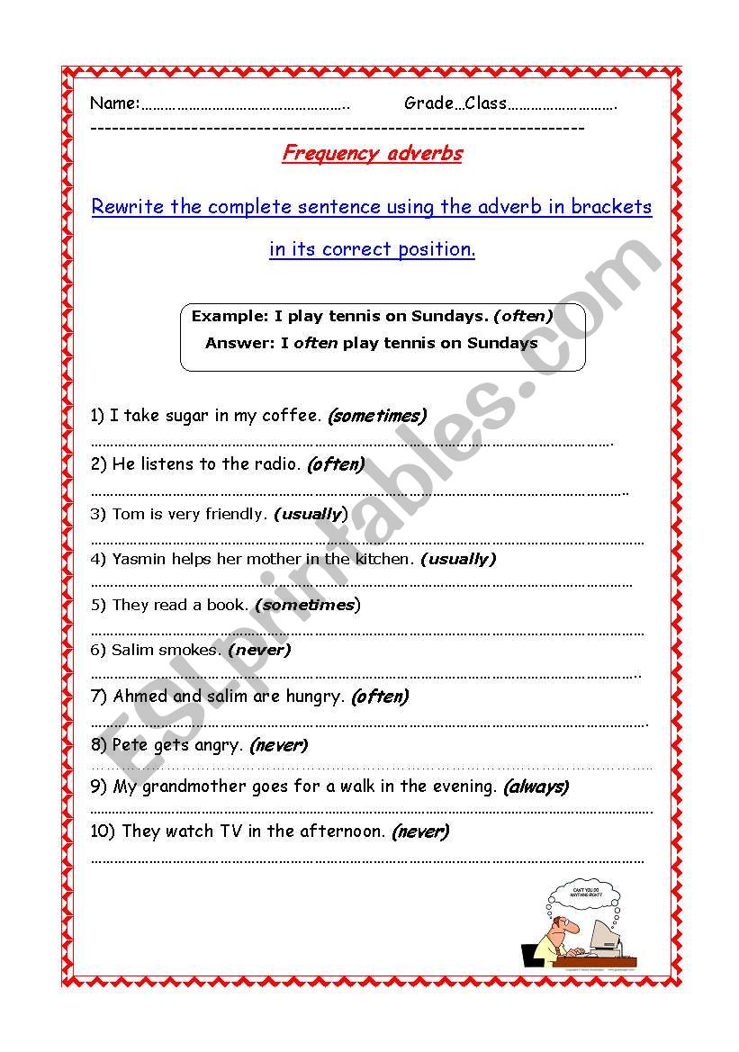 Frequency adverbs worksheet