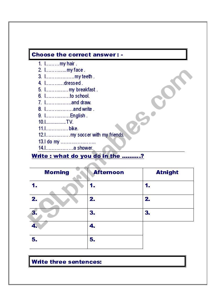 daily activities worksheet