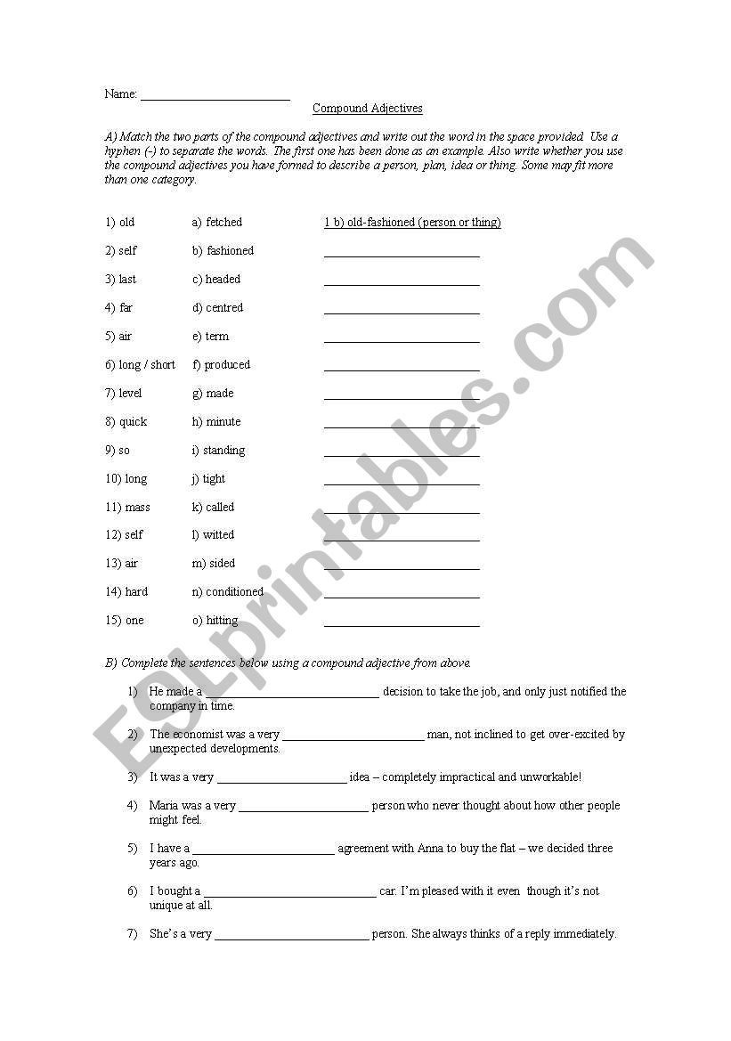 Compound Adjectives worksheet