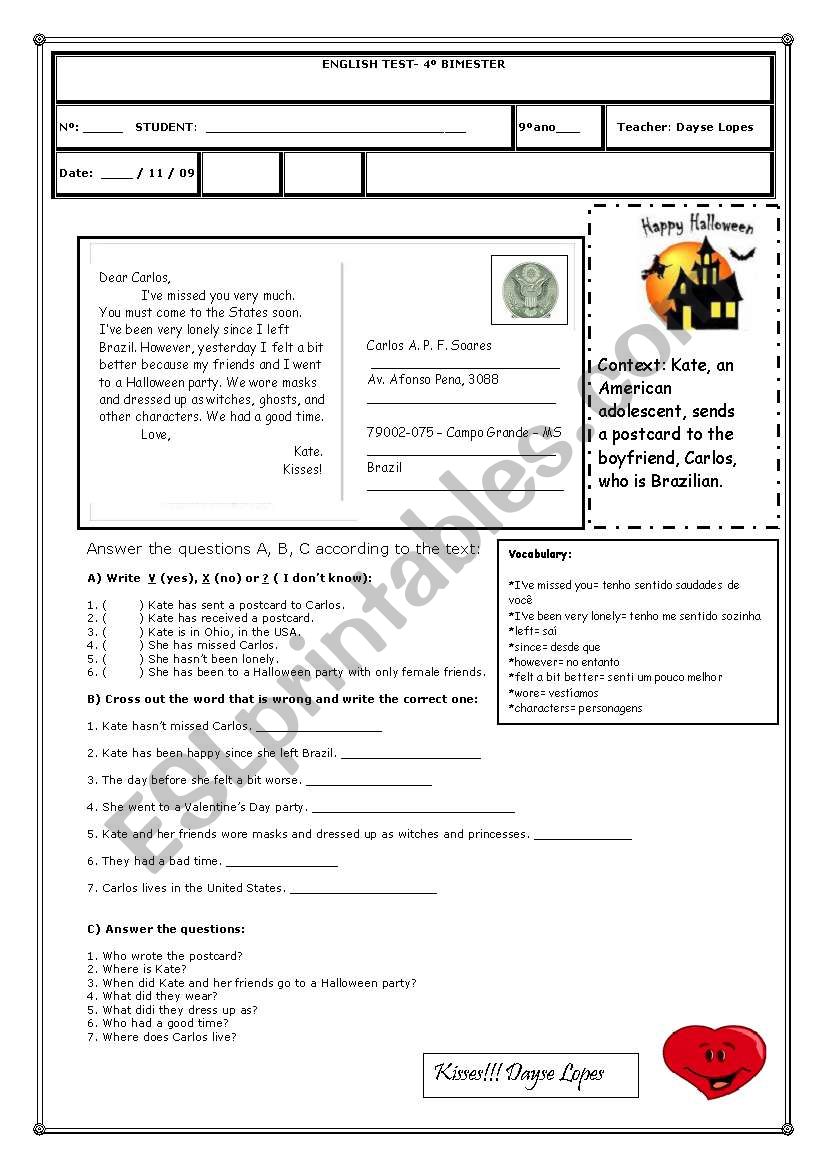 English test worksheet