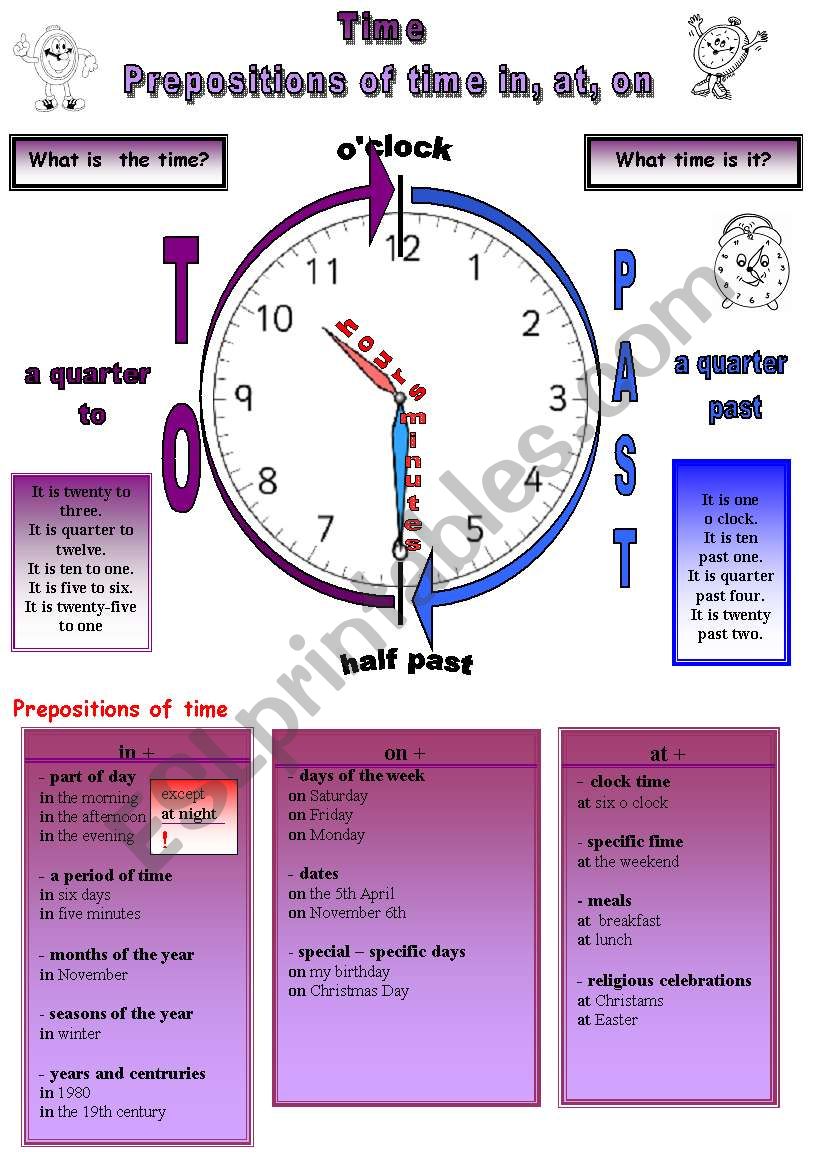 Time + prepositions of time 3 pages