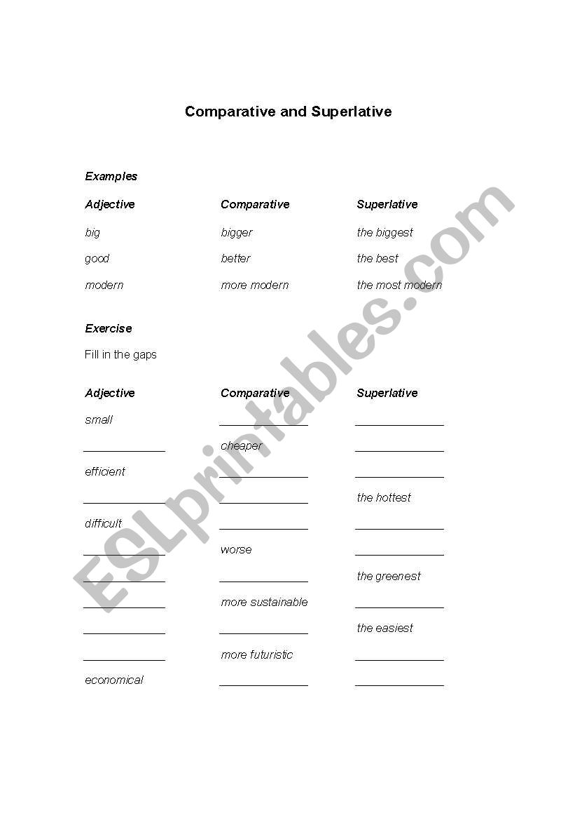 Comparatives & Superlatives worksheet