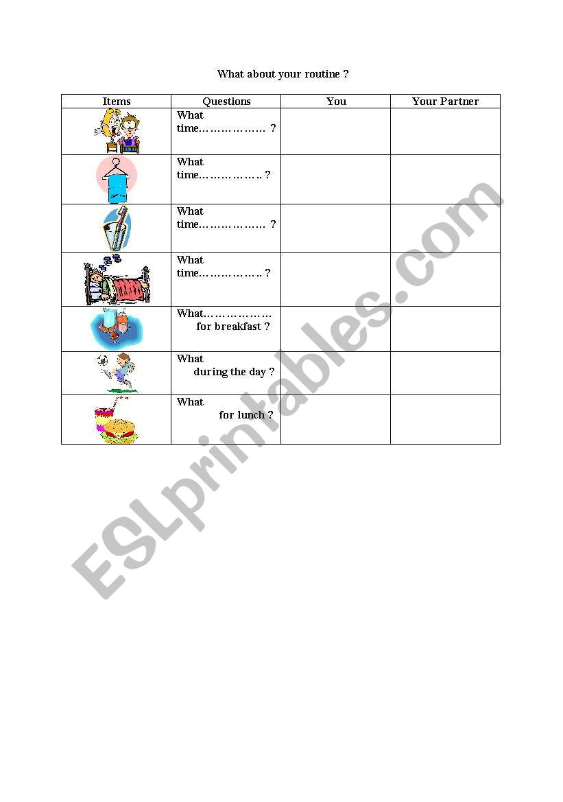 pair work routine  worksheet