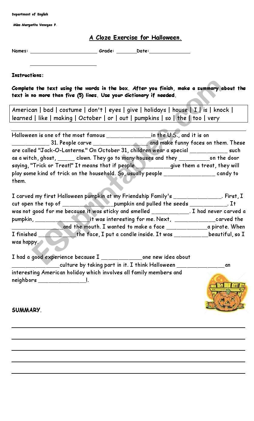 Halloween history worksheet