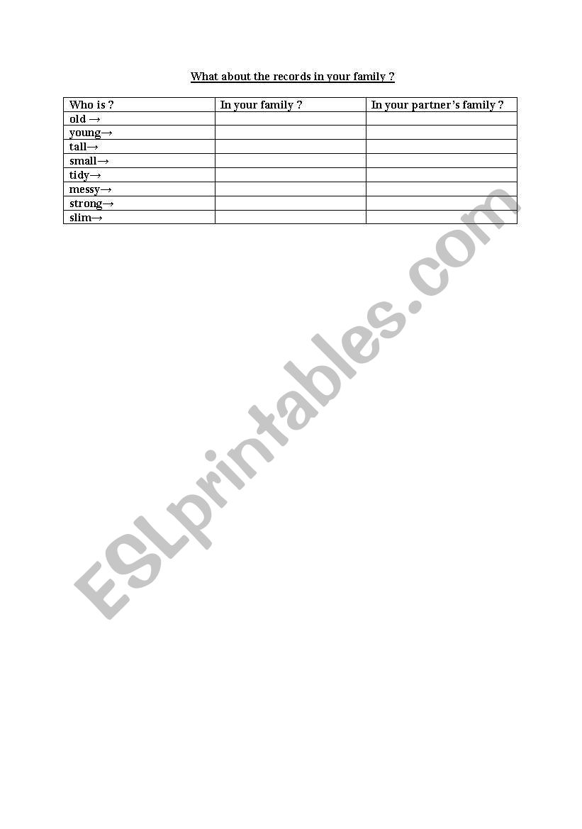 pair work records worksheet