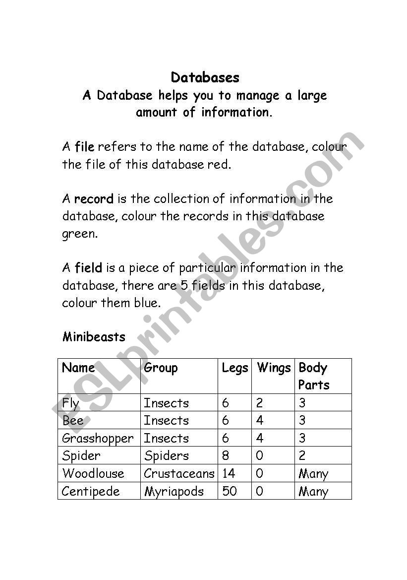 Databases worksheet