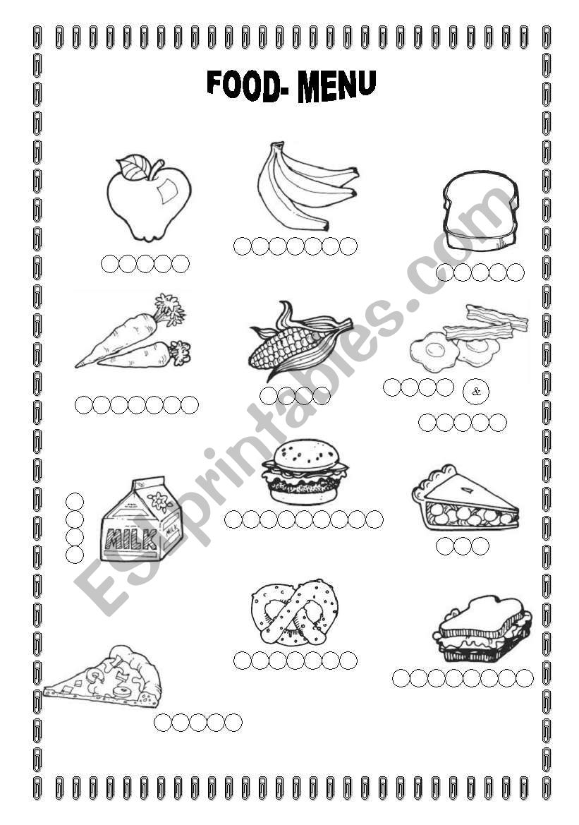 FOOD - MENU worksheet