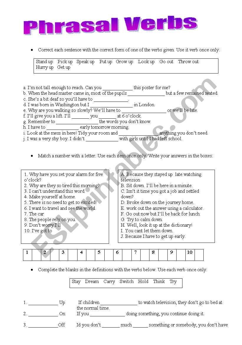 Phrasal Verbs Exercises worksheet