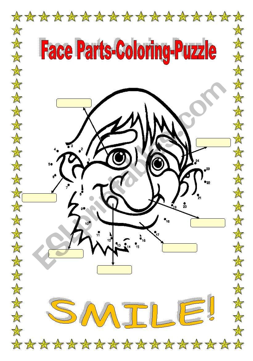 FACE PARTS-COLORING-PUZZLE worksheet