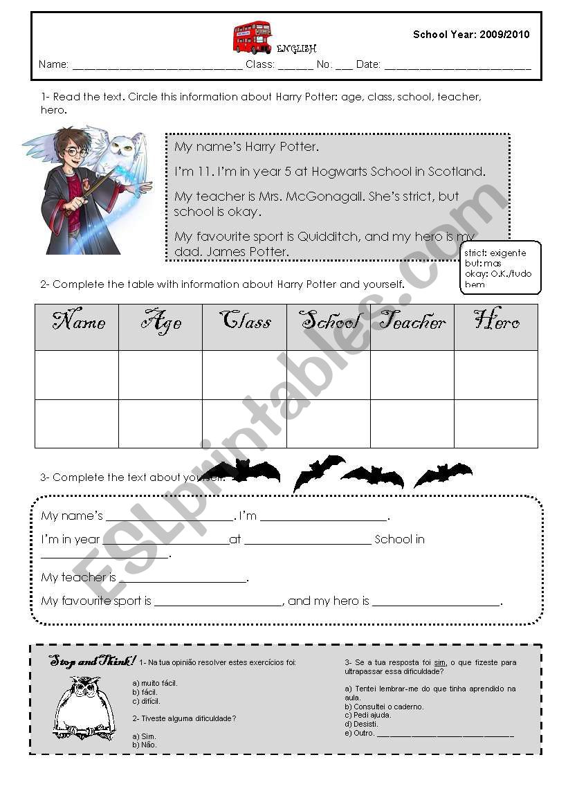 Harry Potter worksheet