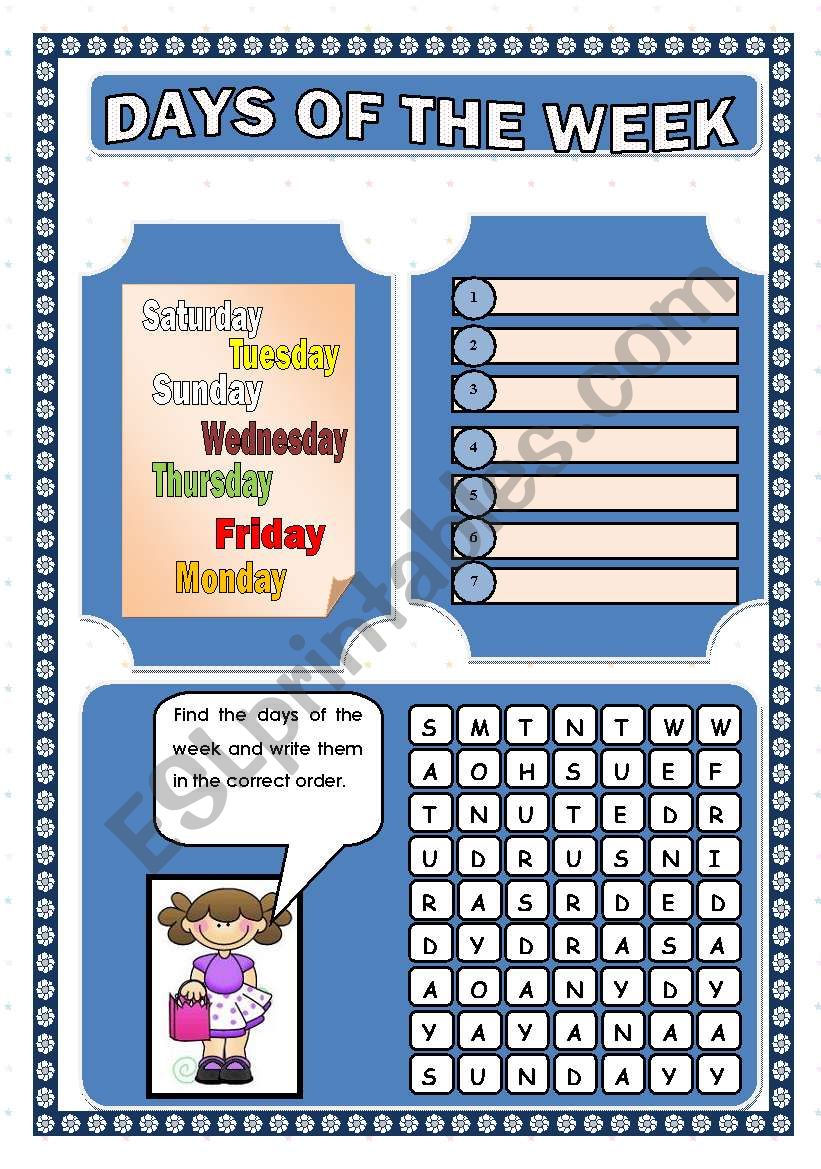 DAYS OF THE WEEK worksheet