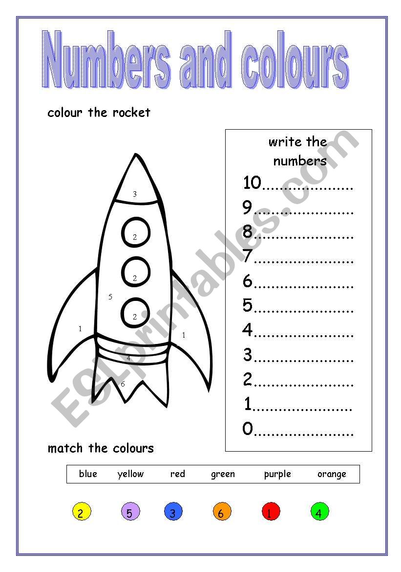 NUMBERS AND COLOURS worksheet