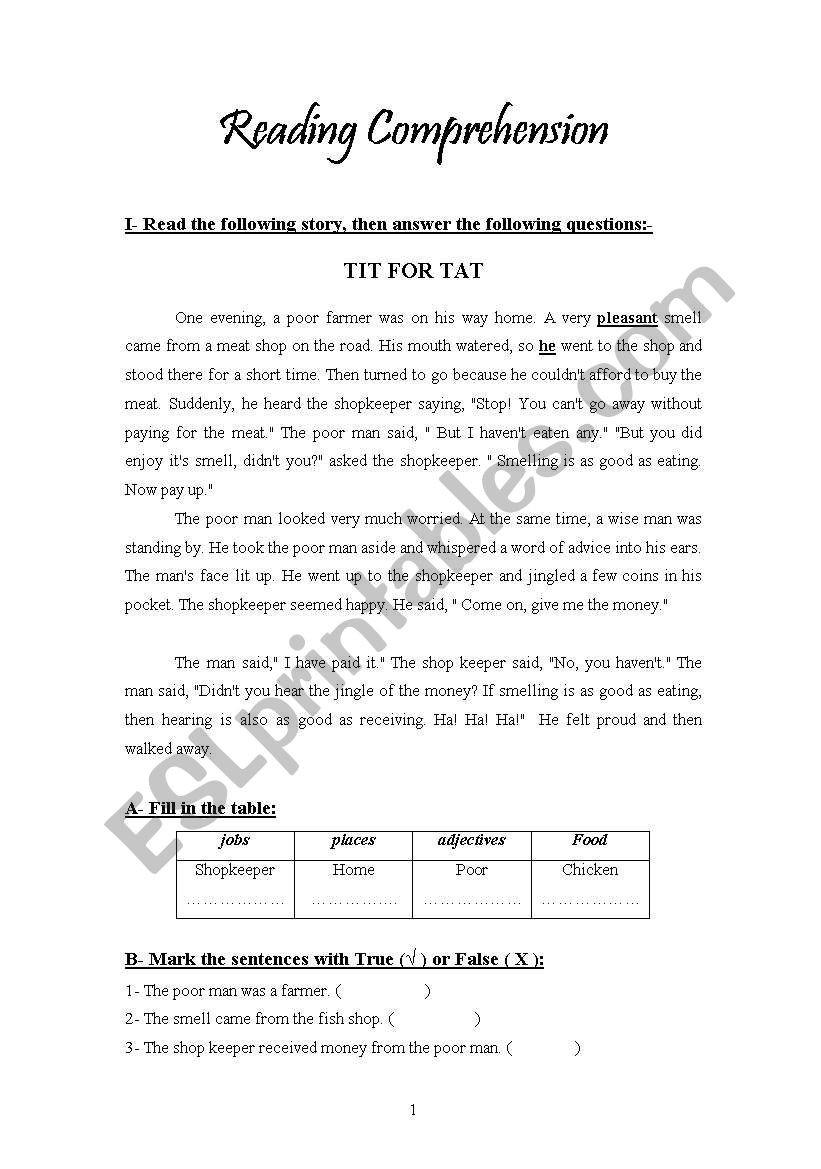 TIT FOR TAT worksheet