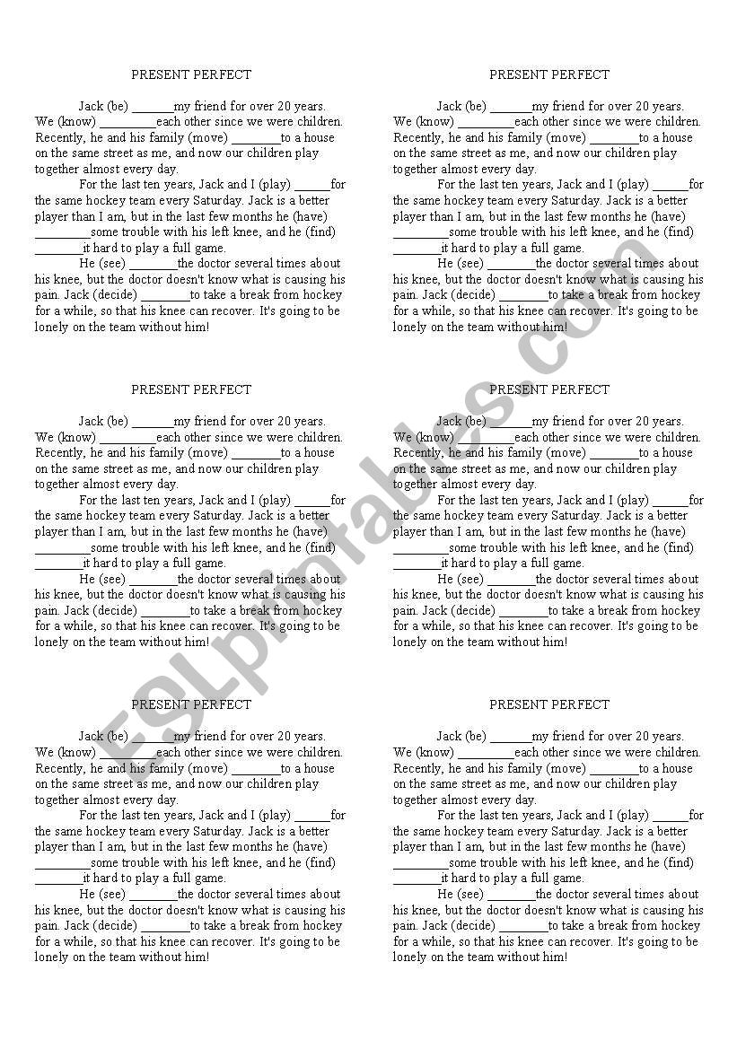 present perfect  worksheet